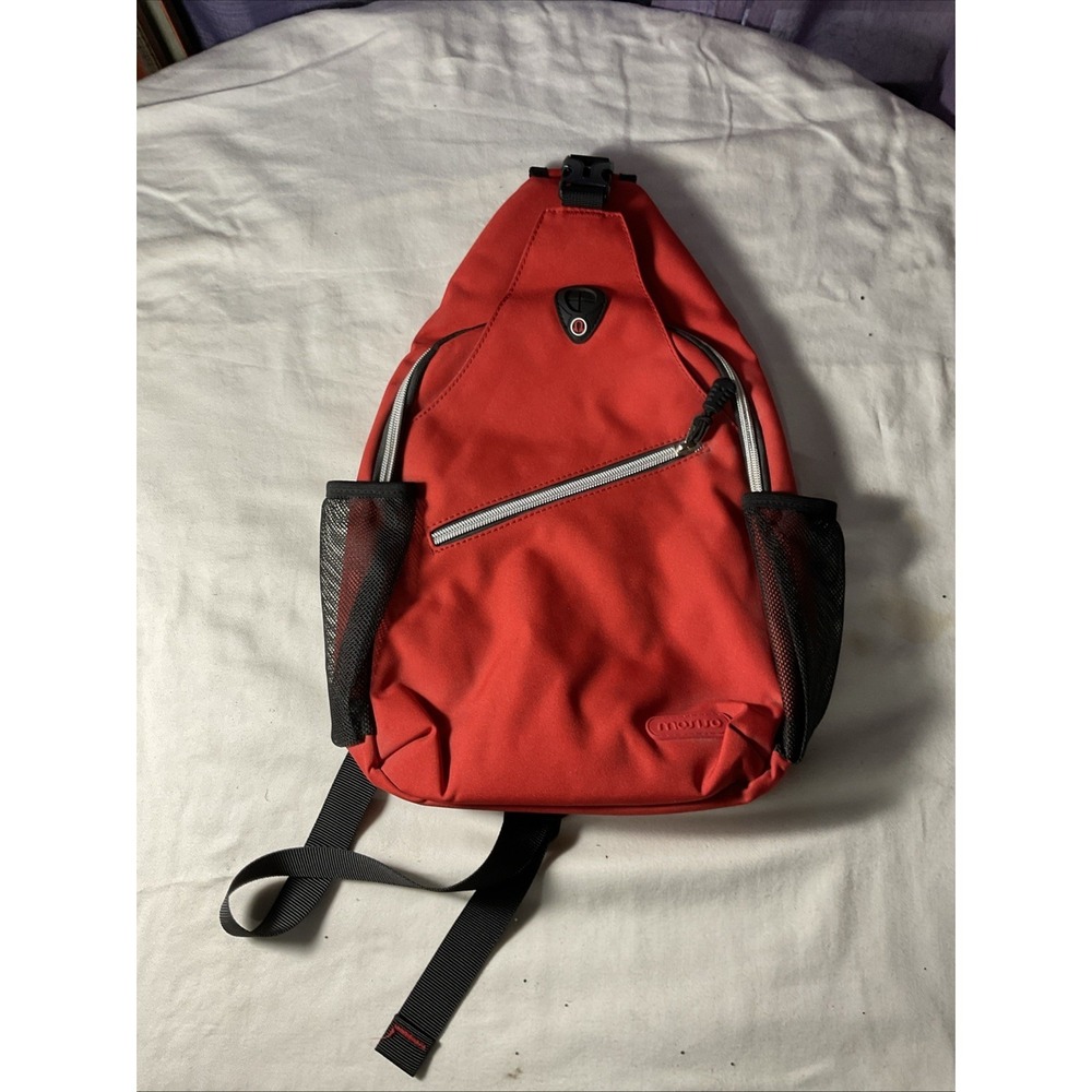 Mosiso Sling Backpack One Strap Over The Shoulder Mesium Size Red/Orange Pockets